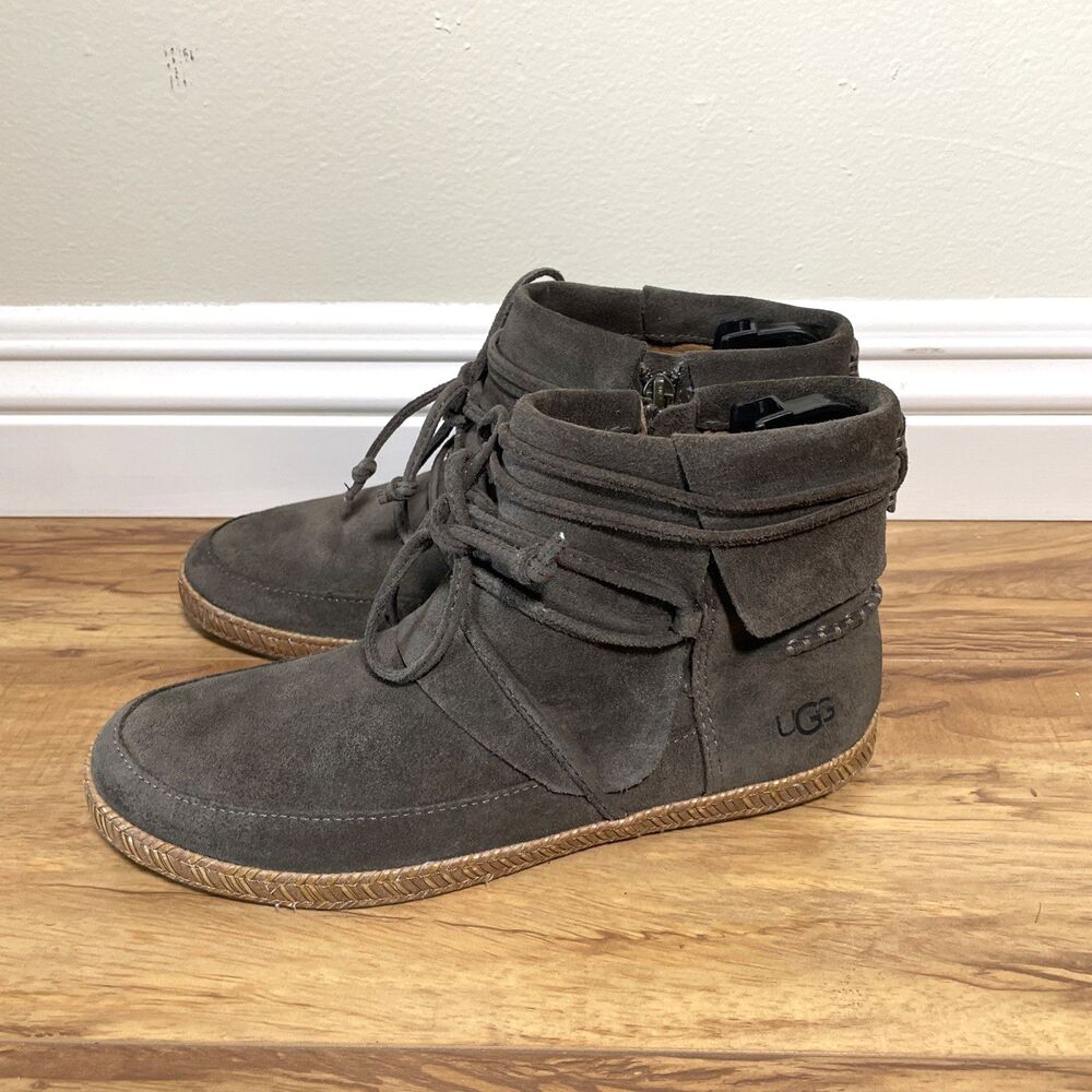 UGG Women's Reid Slate Gray Suede Moccasin Bootie Zipper Size 7.5 Outdoor Casual